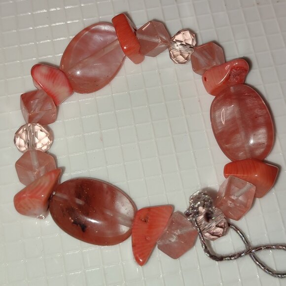 Pink Stones Bracelet Small Hand Wrist Beads Handmade Handcrafted Girls - Picture 1 of 5